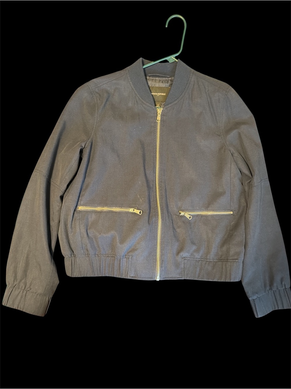 Banana Republic Navy Blue Bomber Jacket with Gold Zippers